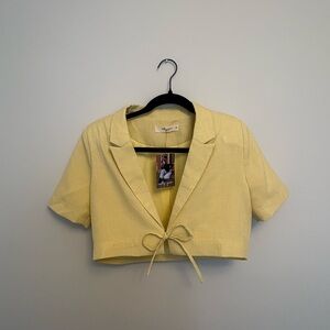 Hello Molly Yellow Cropped Tie-Front Blazer